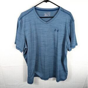 Under Armour 2XL Shirt Men's Blue V-Neck HeatGear Loose Fit Gym Tee Athletic